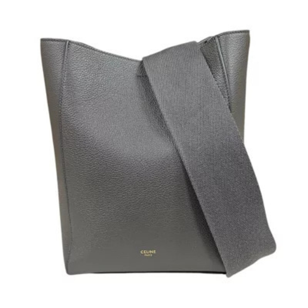 Celine Sangle Bucket Shoulder Bag Leather Gray